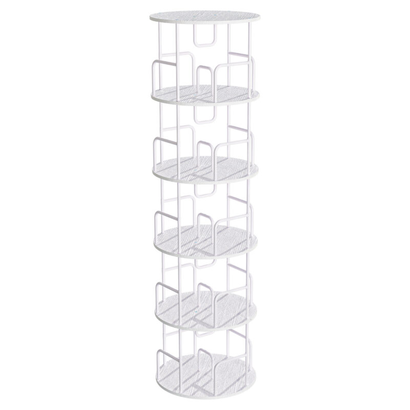 Rotating Bookshelf Tower 5 Tier Spinning Bookcase  Revolving 360 Book Shelf Narrow Tall Bookcase  Vertical Turning Round Storage Bookshelf  Book Shelf Organizer For Bedroom  Living Room  White