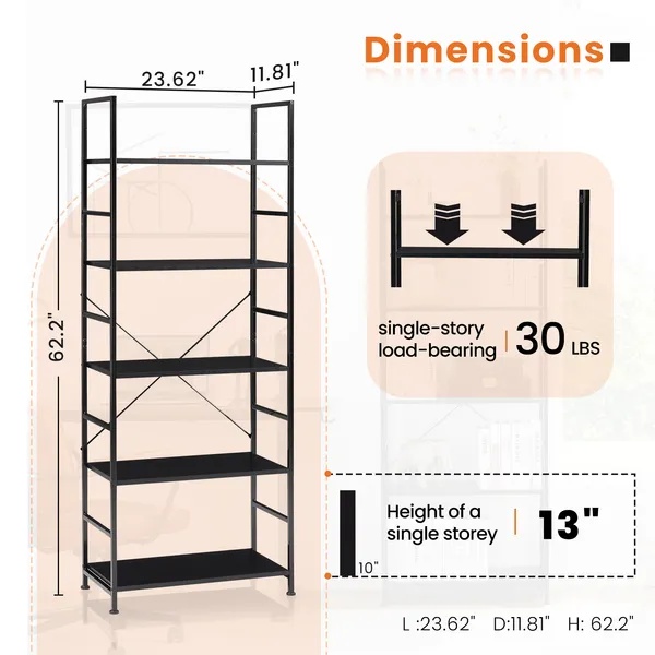 5 Tiers Bookshelf, Classically Modern Book Shelf, Book Rack, Storage Rack Shelves In Living Room&Home&Office