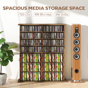 16-Compartment Media Shelf - Rustic Brown