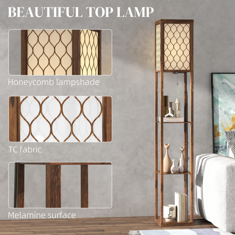 Three-Shelf Standing Lamp - Rustic Brown White