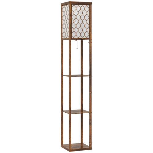 Three-Shelf Standing Lamp - Rustic Brown White