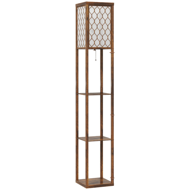 Three-Shelf Standing Lamp - Rustic Brown White