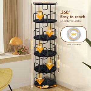 Rotating Bookshelf Tower 5 Tier  Spinning Bookcase  Revolving 360 Book Shelf Narrow Tall Bookcase  Vertical Turning Round Storage Bookshelf  Book Shelf Organizer For Bedroom  Living Room  Black