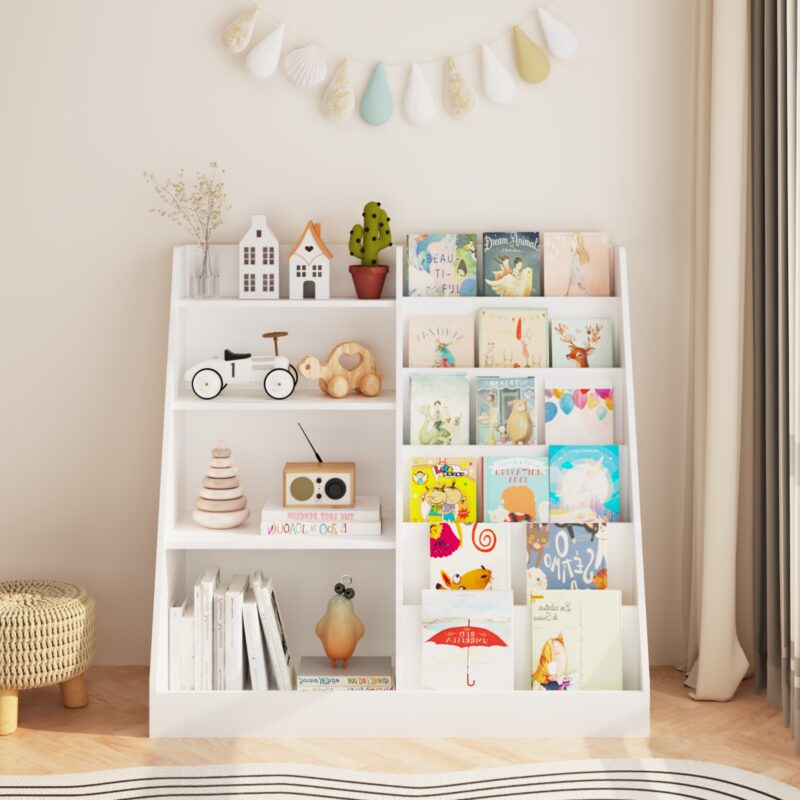 New Kids Bookshelf And Toy Storage Organizer, Multifunctional 4 Tier Wooden Kids Book Shelf With  Bookcase Display Stand In Kids Room Playroom Nursery For Kids, Children, Toddlers White