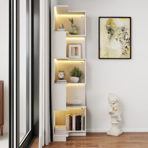 8f2b819d-031d-43d3-bfea-30f78ecc86ef.jpg Corner Book Shelf - 5 Tier Corner Bookshelf Bookcase With Baffle, Freestanding L Shaped Display Shelf Stand With Led Lights For Home Office, Living Room, Bedroom, Kitchen