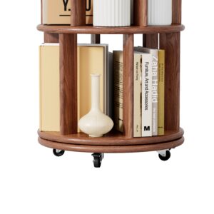 8f5f5731-4ca4-41c1-8684-61f8d543864e.jpg 1 0 0 Solid Wood Rotating Bookshelf On Wheels,5 Tier, Round Revolving Bookcase, 360 Spinning Book Shelf Tower For Kids, Narrow Rolling Bookshelves For Small Space, Corner, Bedroom, Office, Walnut