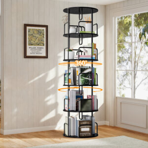 Rotating Bookshelf Tower 5 Tier  Spinning Bookcase  Revolving 360 Book Shelf Narrow Tall Bookcase  Vertical Turning Round Storage Bookshelf  Book Shelf Organizer For Bedroom  Living Room  Black