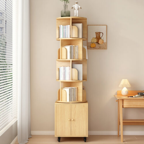 Rotating Bookshelf, 360 Degree Display 5 Tier Corner Bookshelf With Drawer For Small Space, Floor Standing Bookcase Storage Rack, Wood Narrow Book Shelf Organizer For Bedroom, Living Room NW Color