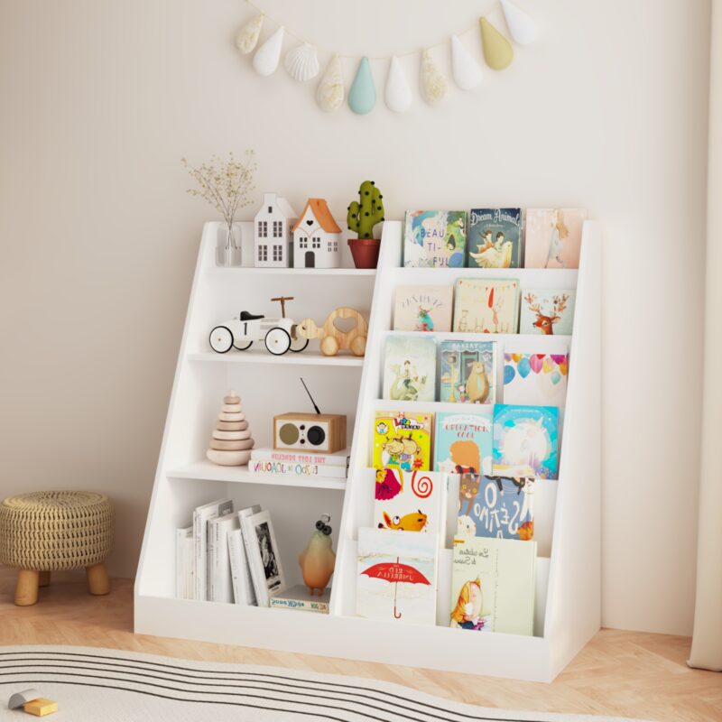 New Kids Bookshelf And Toy Storage Organizer, Multifunctional 4 Tier Wooden Kids Book Shelf With  Bookcase Display Stand In Kids Room Playroom Nursery For Kids, Children, Toddlers White