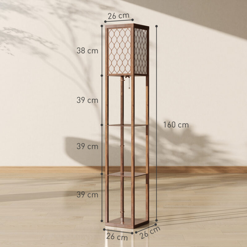 Three-Shelf Standing Lamp - Rustic Brown White