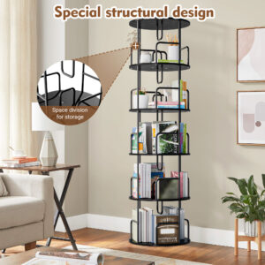 Rotating Bookshelf Tower 5 Tier  Spinning Bookcase  Revolving 360 Book Shelf Narrow Tall Bookcase  Vertical Turning Round Storage Bookshelf  Book Shelf Organizer For Bedroom  Living Room  Black