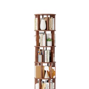 f09a58d1-e5e2-4ff5-8837-19ff24b30cd1.jpg 1 0 0 Solid Wood Rotating Bookshelf On Wheels,5 Tier, Round Revolving Bookcase, 360 Spinning Book Shelf Tower For Kids, Narrow Rolling Bookshelves For Small Space, Corner, Bedroom, Office, Walnut