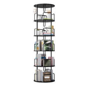 Rotating Bookshelf Tower 5 Tier  Spinning Bookcase  Revolving 360 Book Shelf Narrow Tall Bookcase  Vertical Turning Round Storage Bookshelf  Book Shelf Organizer For Bedroom  Living Room  Black