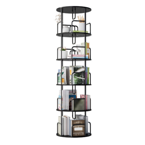 Rotating Bookshelf Tower 5 Tier  Spinning Bookcase  Revolving 360 Book Shelf Narrow Tall Bookcase  Vertical Turning Round Storage Bookshelf  Book Shelf Organizer For Bedroom  Living Room  Black
