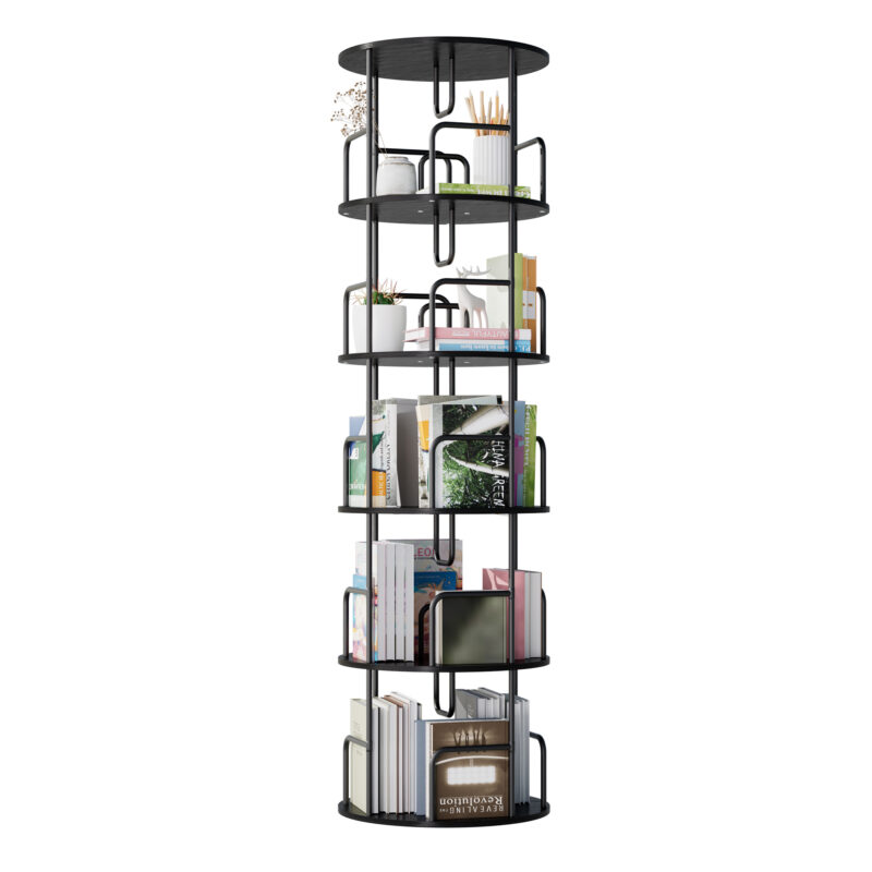 Rotating Bookshelf Tower 5 Tier  Spinning Bookcase  Revolving 360 Book Shelf Narrow Tall Bookcase  Vertical Turning Round Storage Bookshelf  Book Shelf Organizer For Bedroom  Living Room  Black