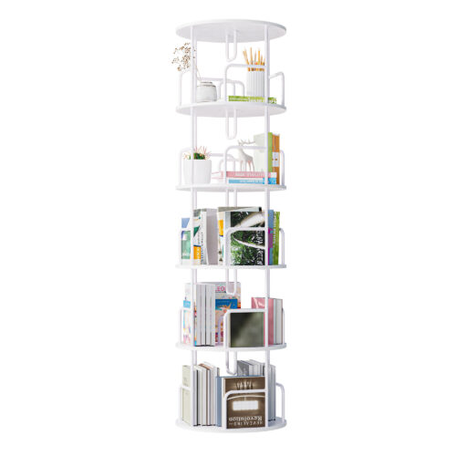 Rotating Bookshelf Tower 5 Tier Spinning Bookcase  Revolving 360 Book Shelf Narrow Tall Bookcase  Vertical Turning Round Storage Bookshelf  Book Shelf Organizer For Bedroom  Living Room  White